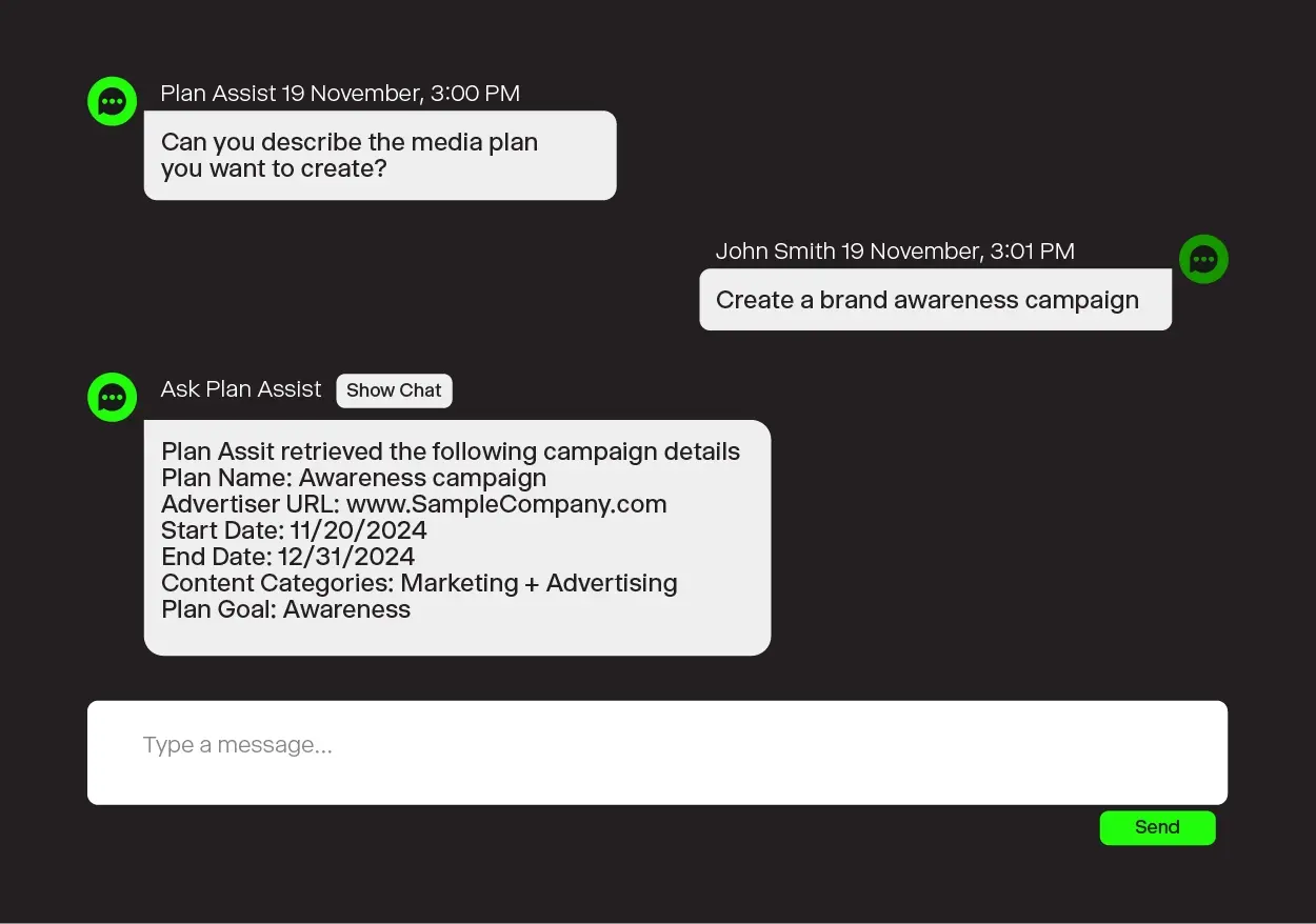 Media Planner with Plan Assist Chat Screen