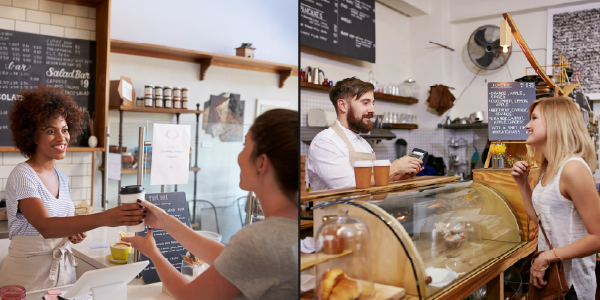 Photo of a couple of people inside of an eatery ordering food