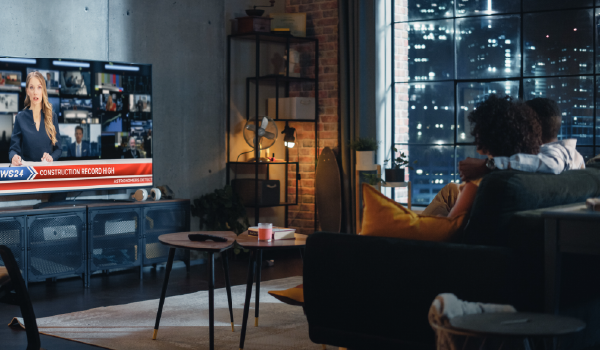 A couple watching evening television