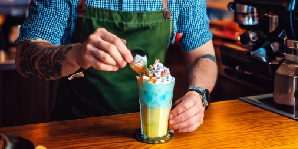 AI generated image of a coffee shop barista serving a drink