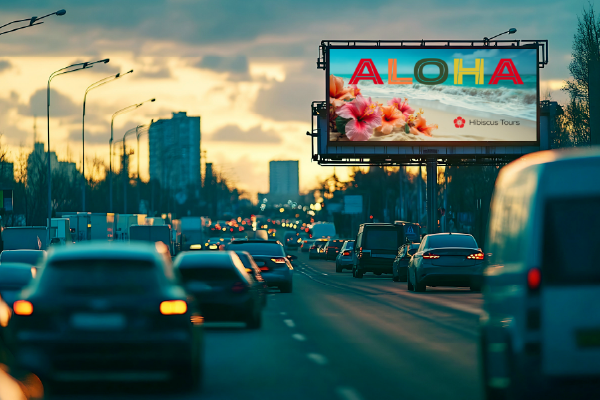 A billboard on the side of the highway