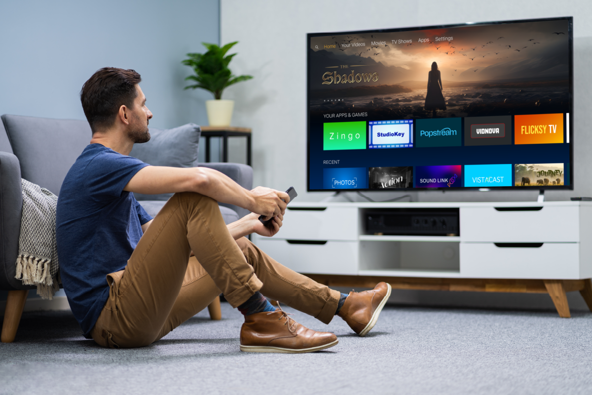 Visual showing streaming options on big screen TV